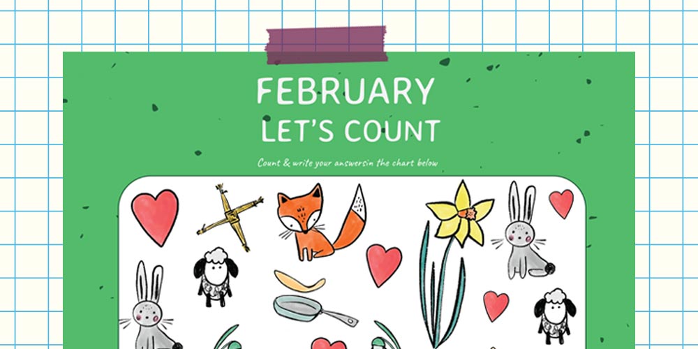 February counting activity sheet for kids