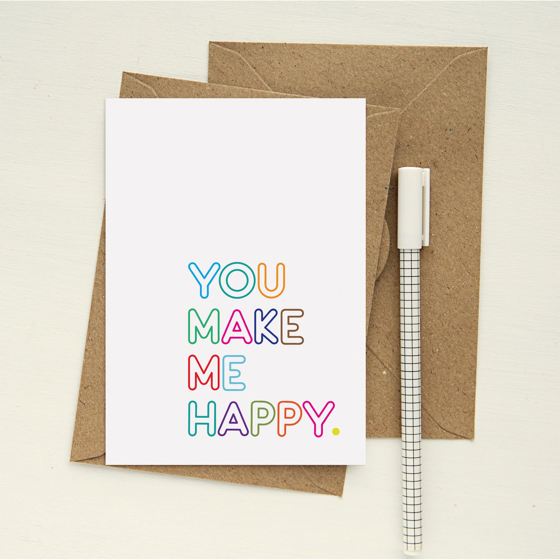 You make me Happy A6 greeting card with kraft envelope and pencil