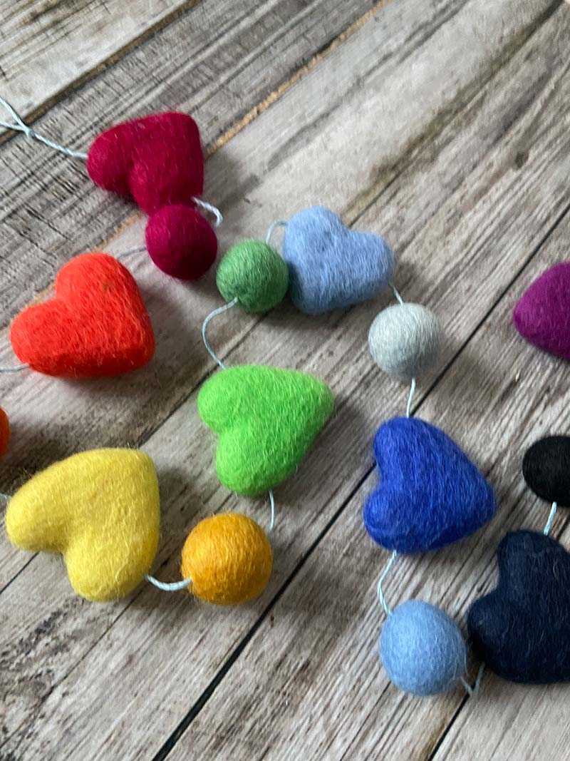 Lilly and Bright Coloured Hearts Felt Garland