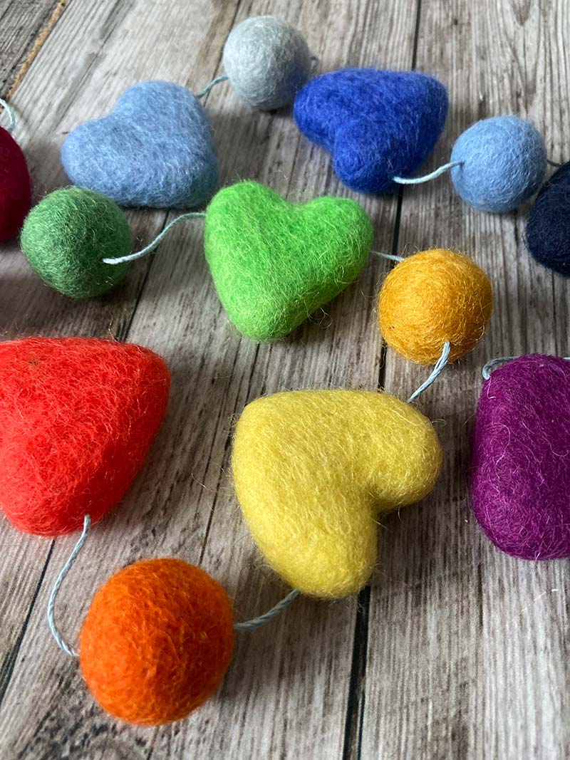 Lilly and Bright Coloured Hearts Felt Garland