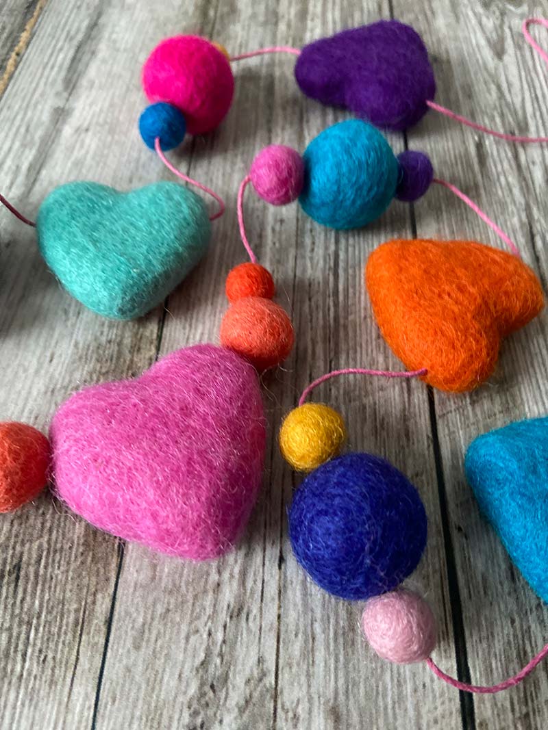 Lilly and Bright Felt Coloured Hearts Garland