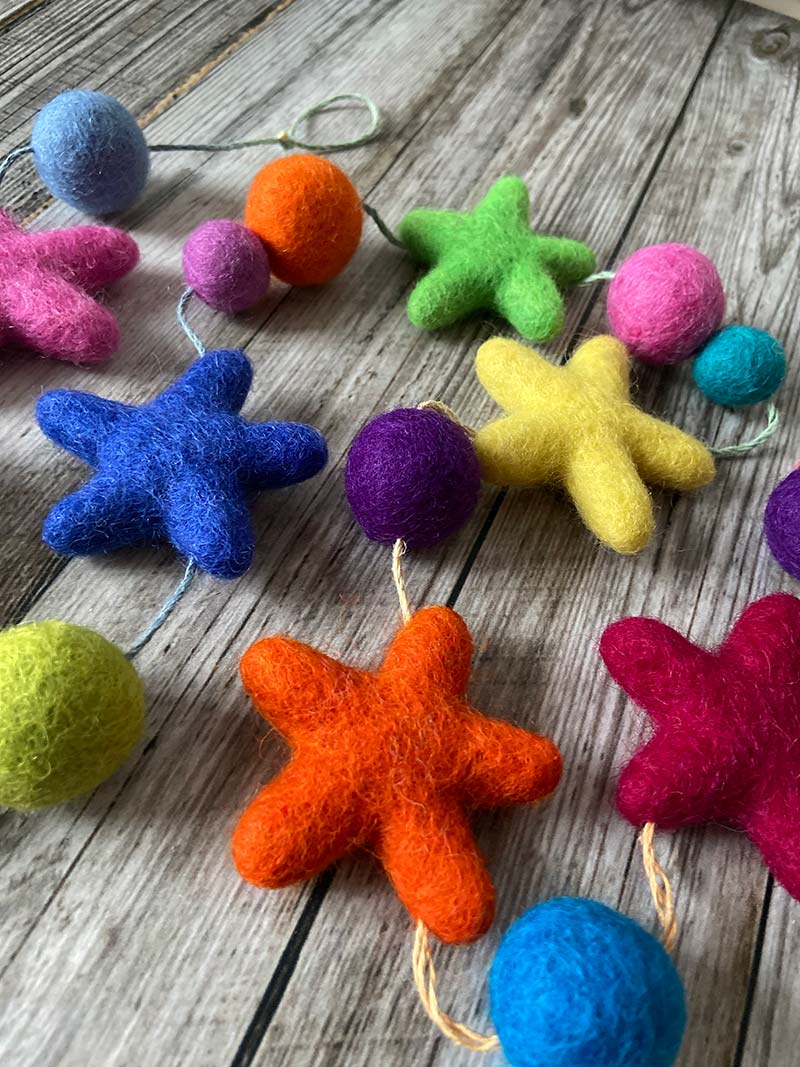 Lilly and Bright Felt Coloured Stars Garland