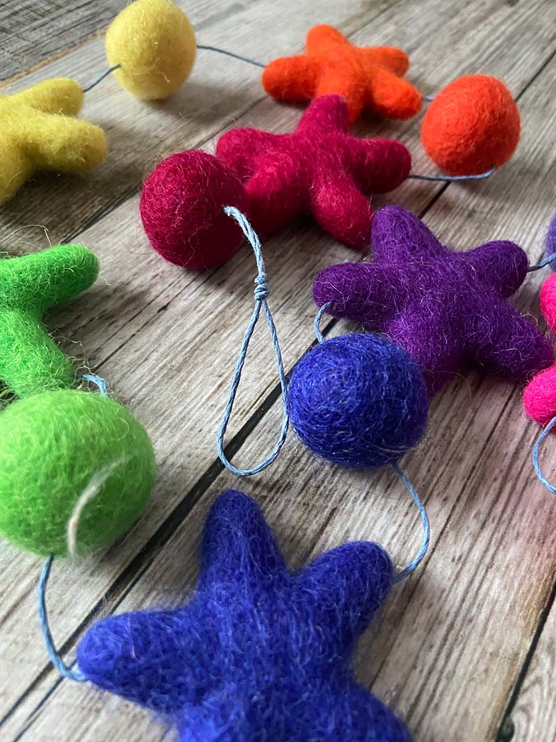 Lilly and Bright Felt Garland with Coloured Stars and Pom Poms