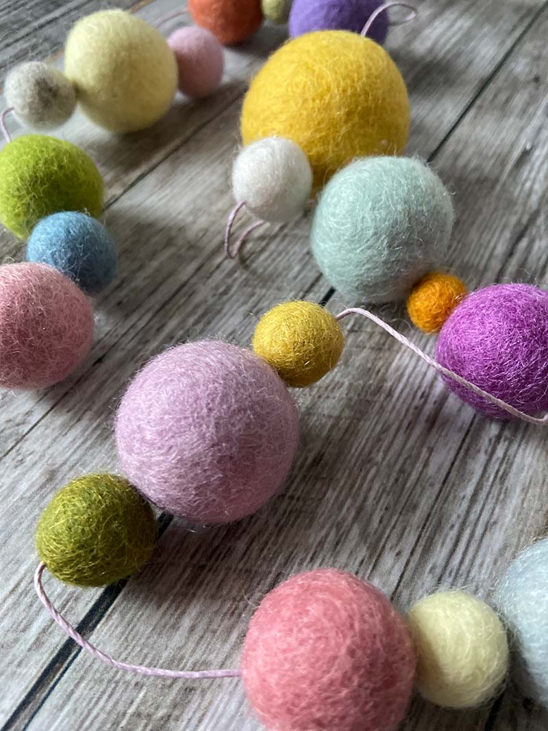 Lilly and Bright Felt Coloured Pom Poms Garland