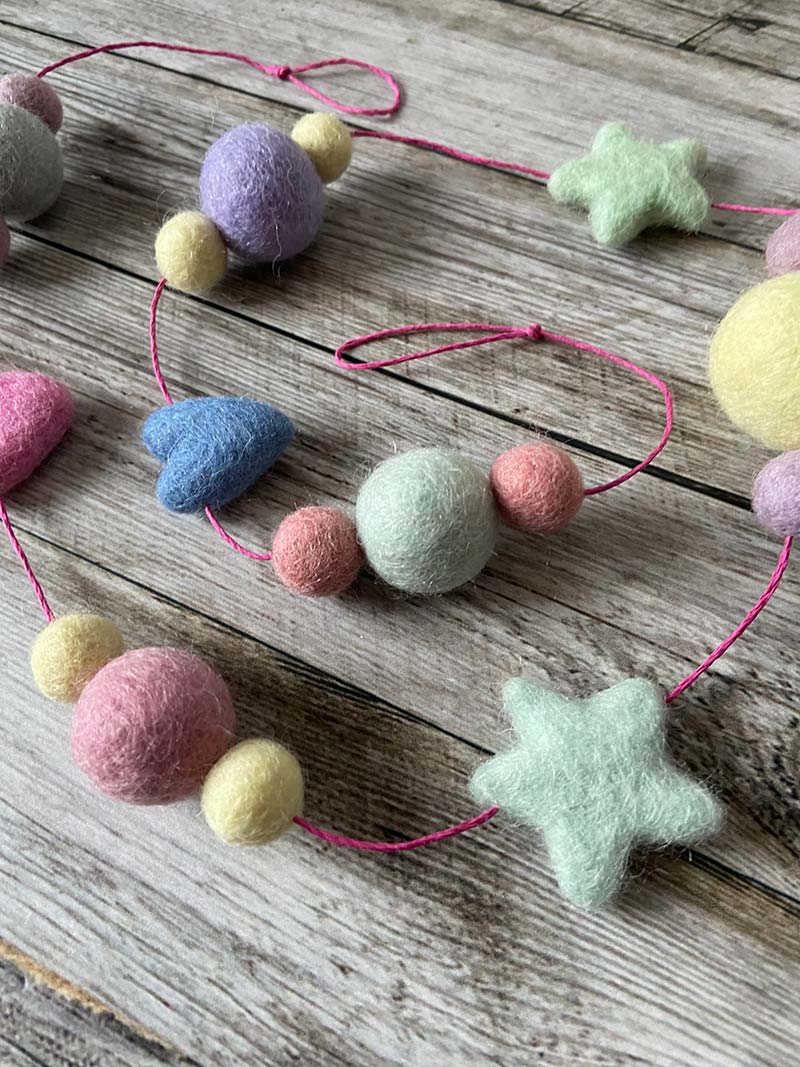 Lilly and Bright Felt Pastel Stars and Hearts Garland