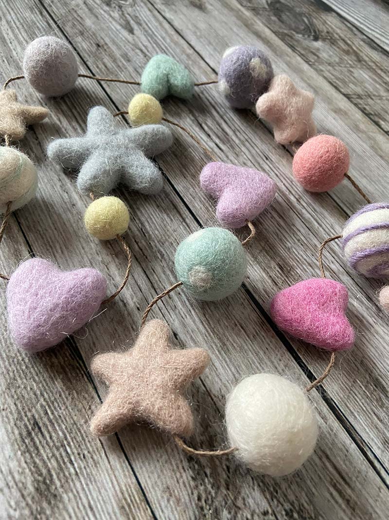 Felt Pom Pom Garland - Stripes and Dots, Hearts and Stars
