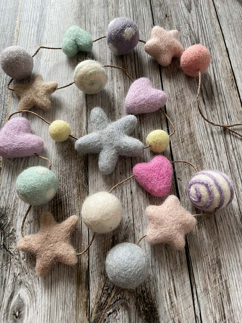 Felt Pom Pom Garland - Stripes and Dots, Hearts and Stars