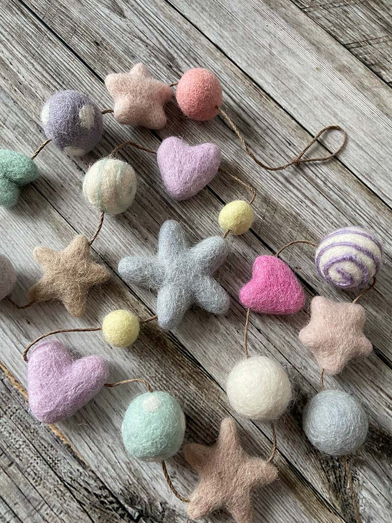 Lilly and Bright Felt Pastel Stars and Hearts Garland