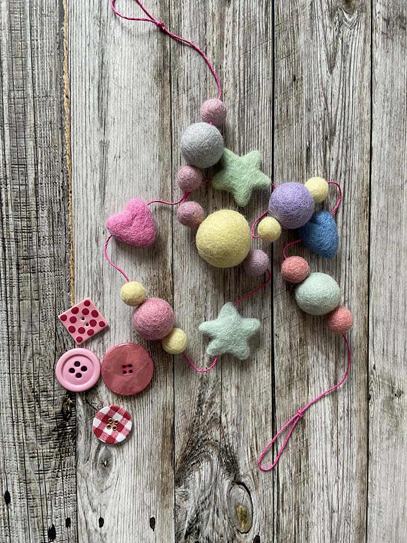 Felt Pom Pom Garland - Little Hearts and Stars