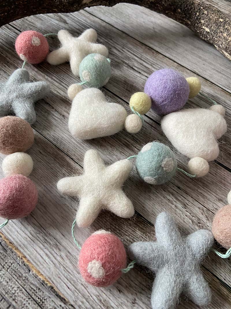 Lilly and Bright Felt Pastel Stars and Hearts Garland