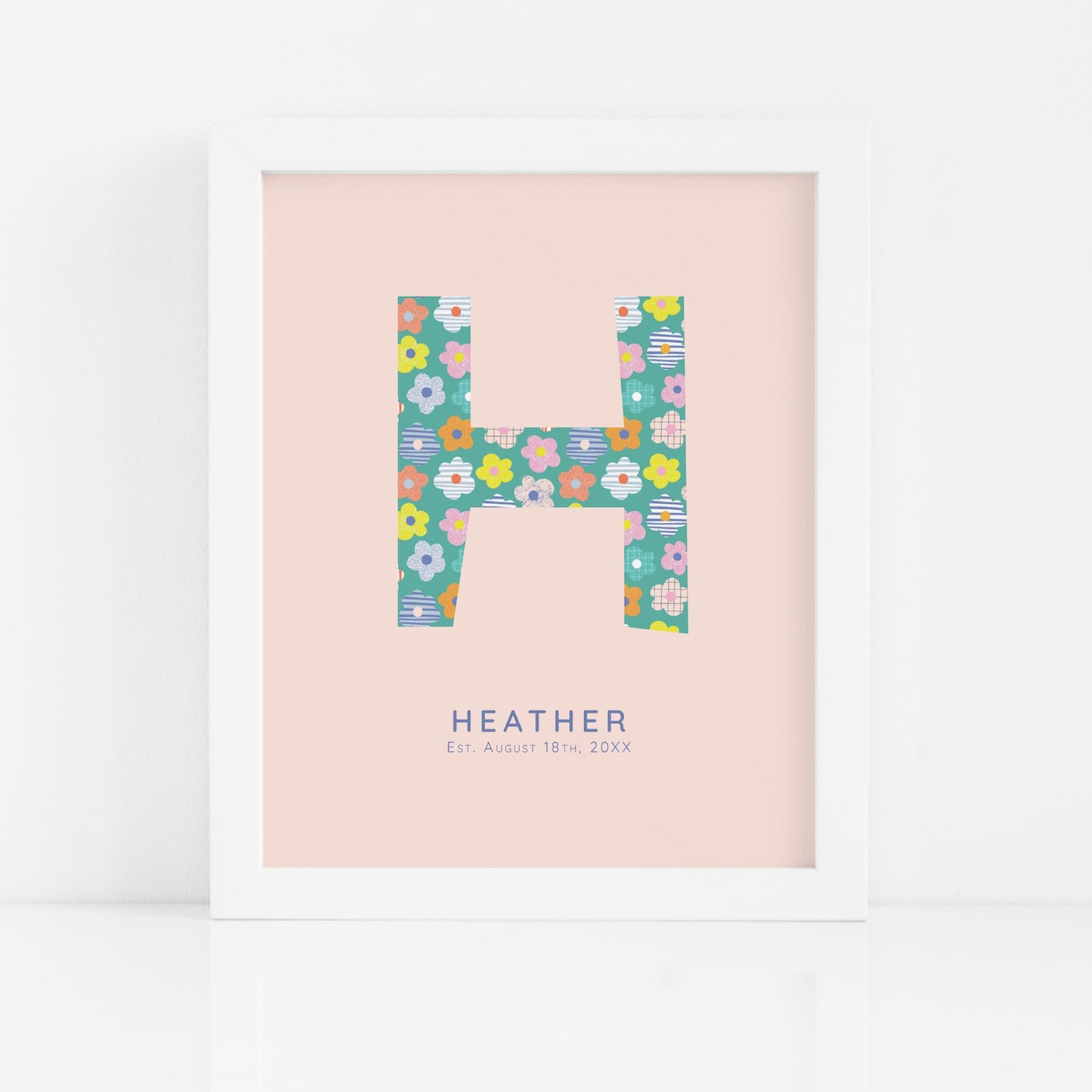 Lilly & Bright Personalised Letter Art Print with white frame