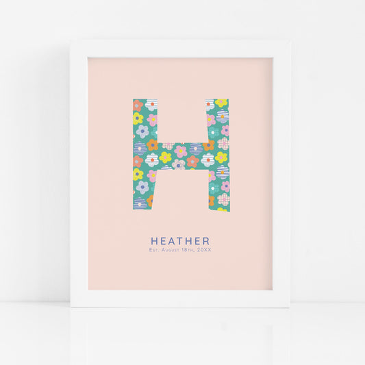 Lilly & Bright Personalised Letter Art Print with white frame