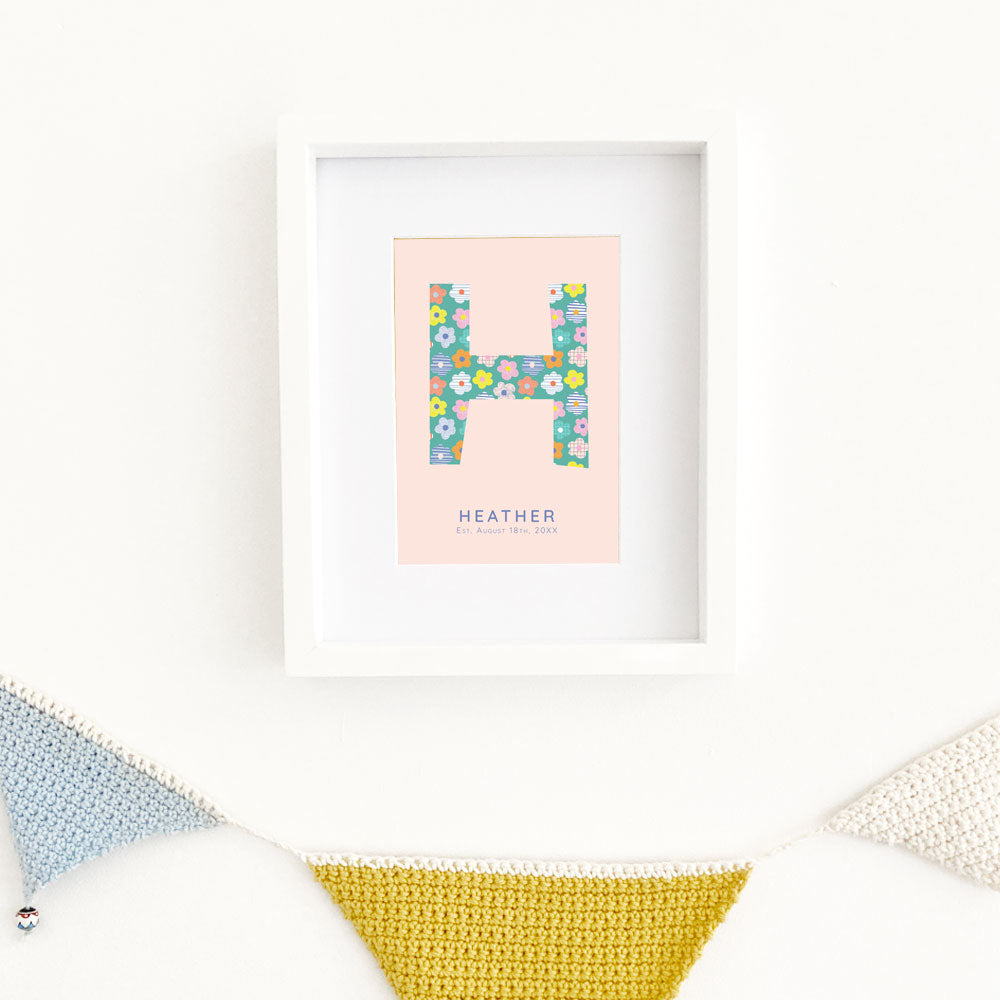 Lilly & Bright A5 Personalised Letter Art Print with white frame