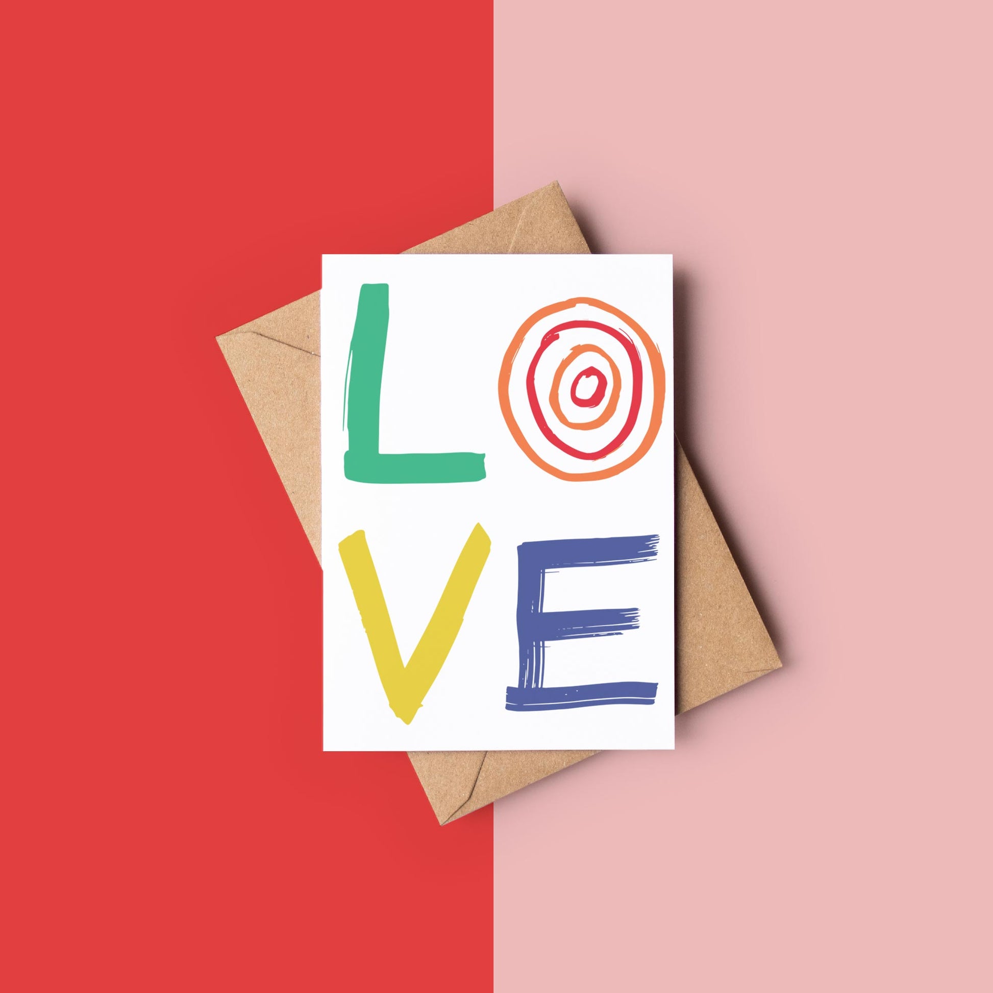 Love Letters valentines greeting card on a red and pink background by Lilly & Bright