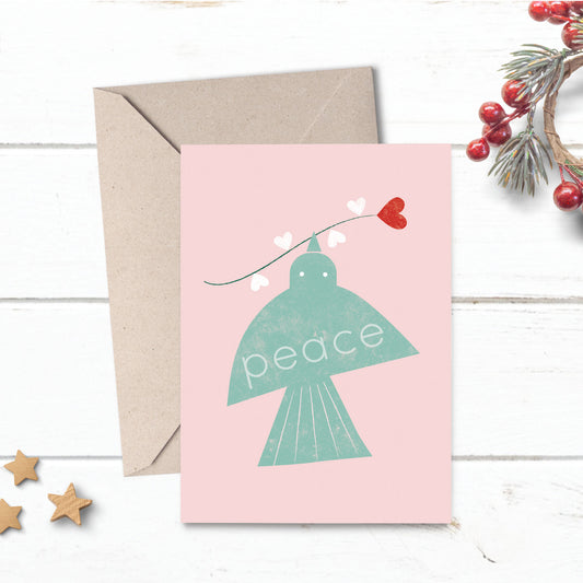 Lilly & Bright Peace Christmas card - Dove carrying a loveheart