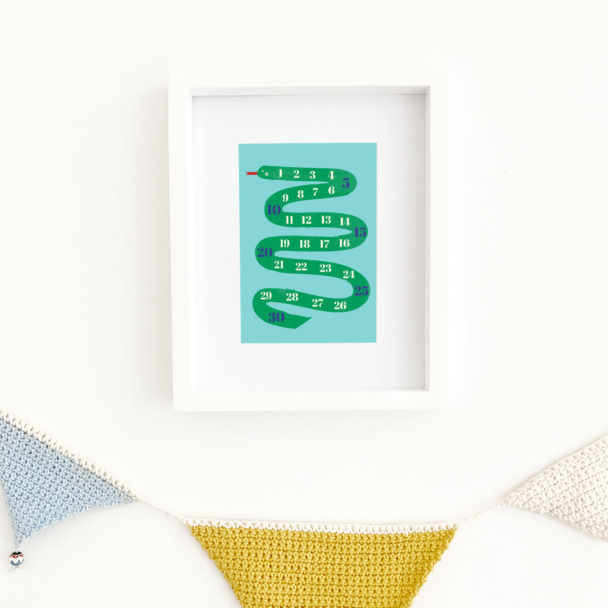 A5 snake counting print with white frame from Lilly & Bright