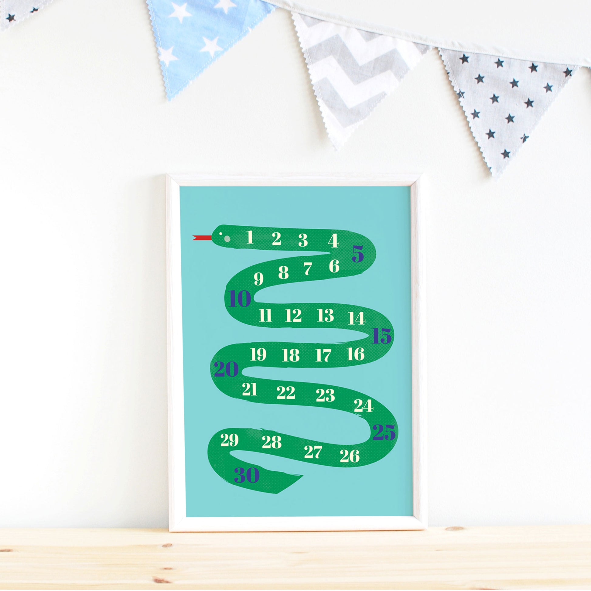 Snake counting A3 Print from Lilly &  Bright in a white frame