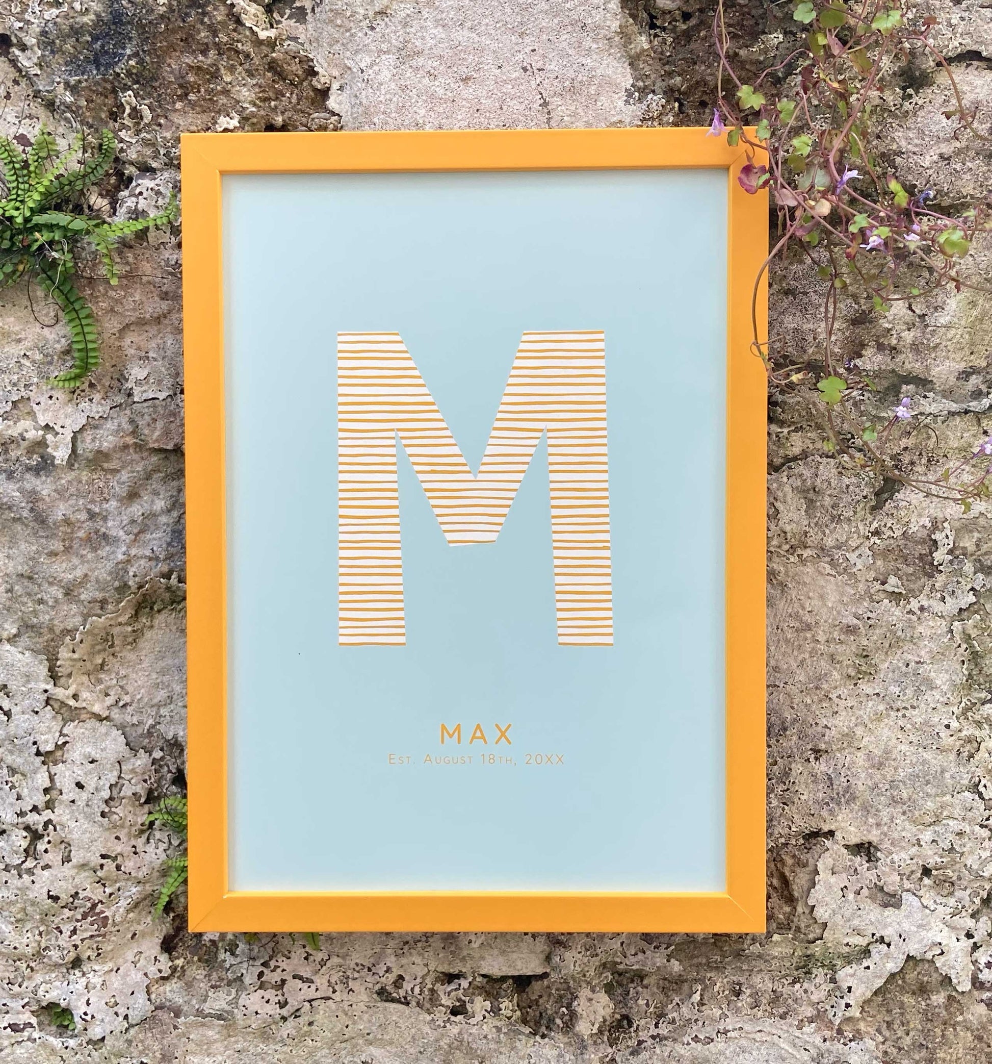 Lilly & Bright Personalised Letter Art Print with yellow frame