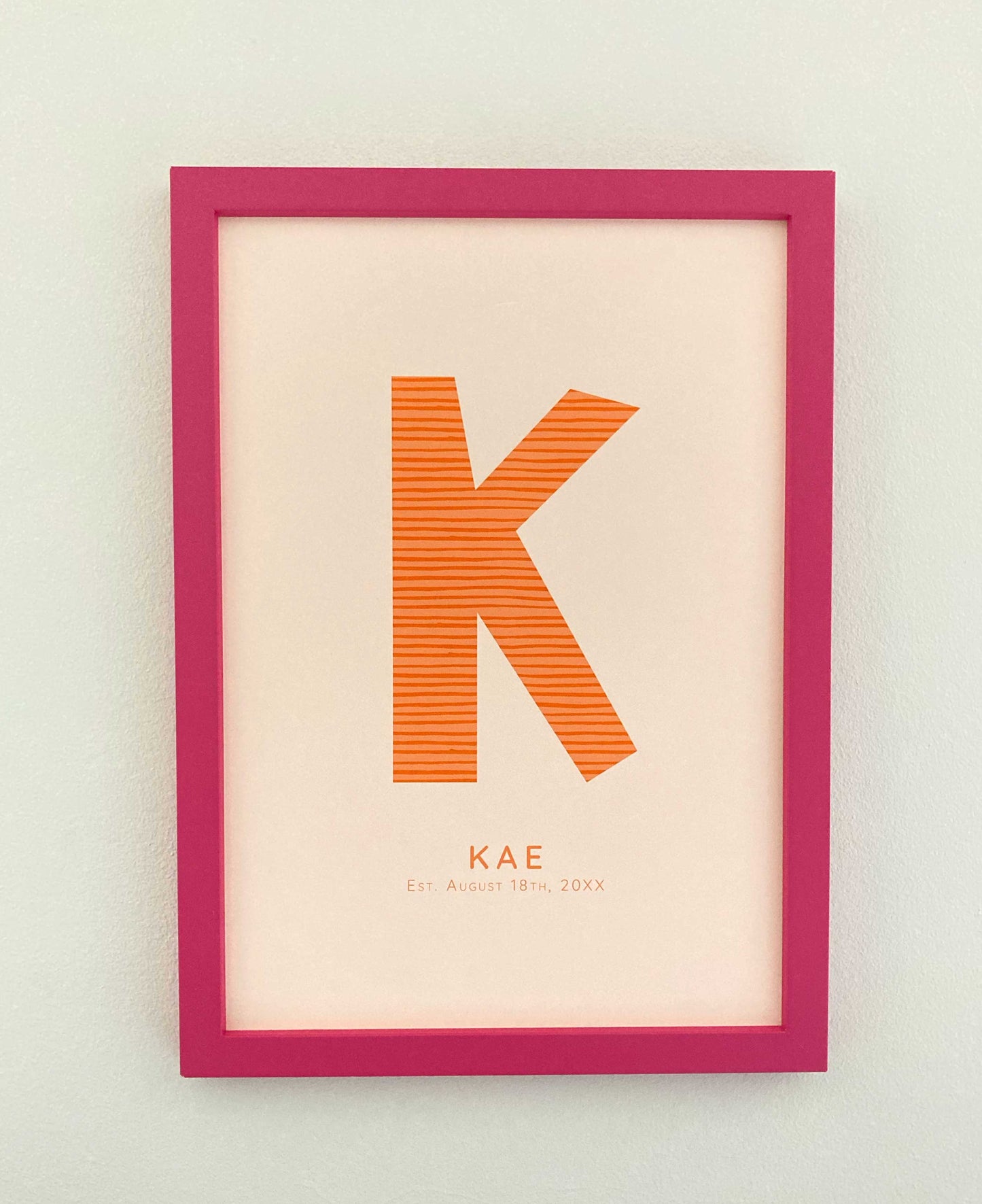 Lilly & Bright Personalised Letter Art Print with pink frame
