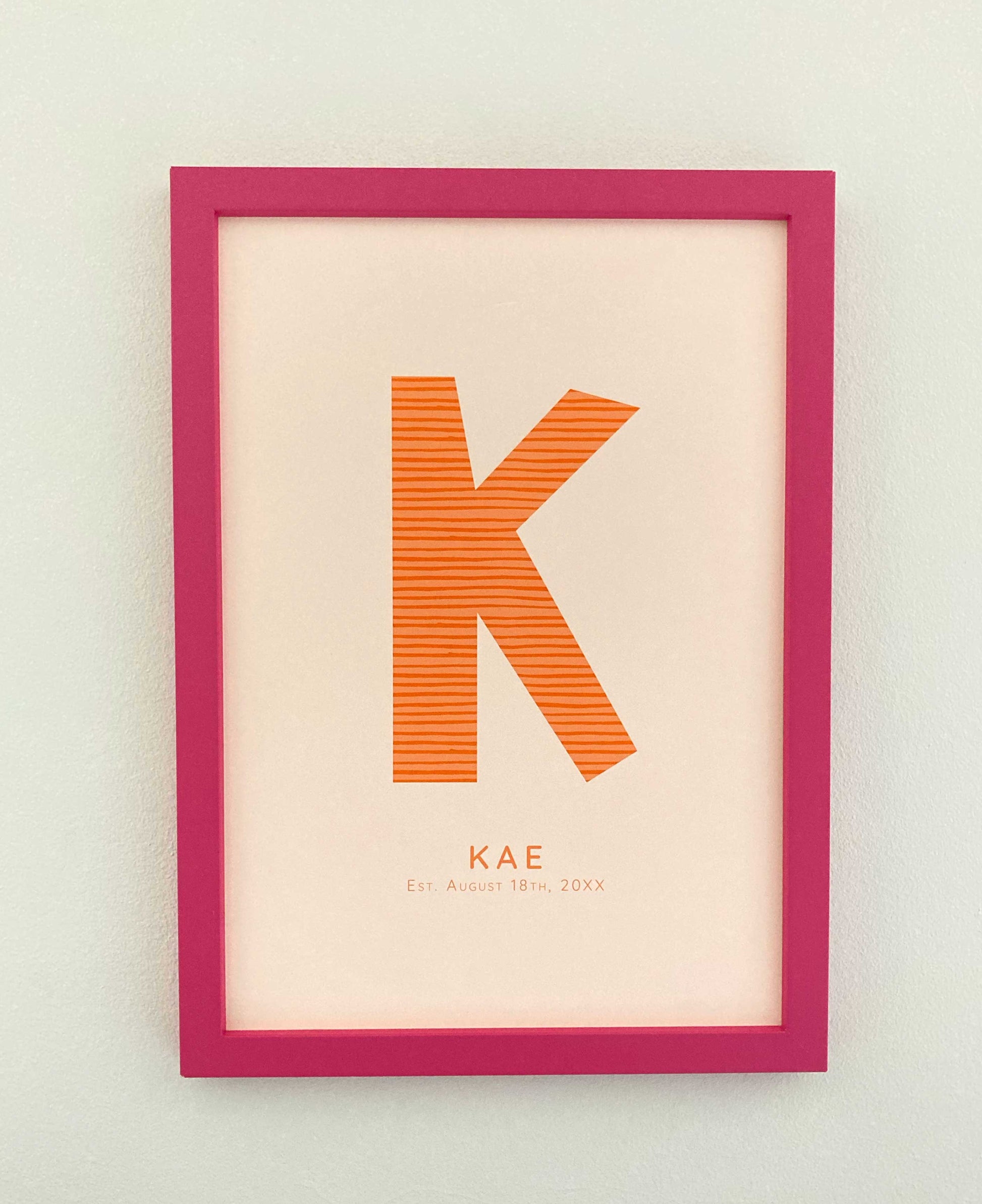 Lilly & Bright Personalised Letter Art Print with pink frame