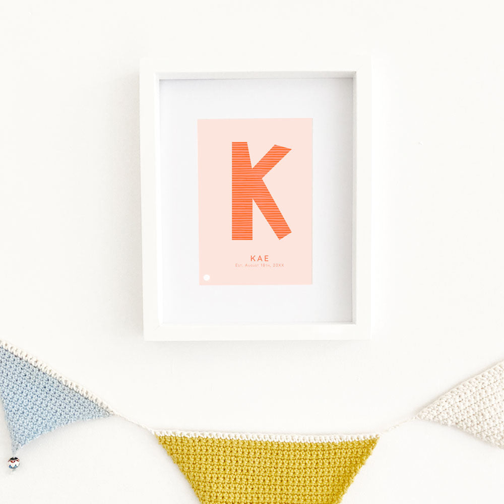 Lilly & Bright A5 Personalised Letter Art Print with white frame