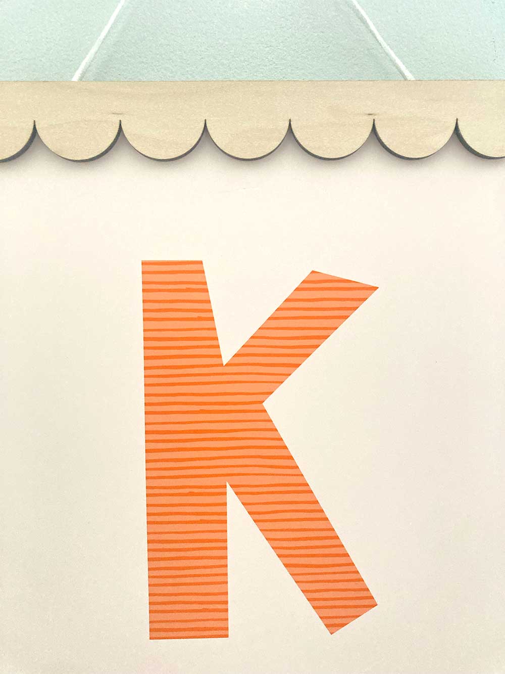 Lilly & Bright Personalised Letter Art Print with scallop poster hanger