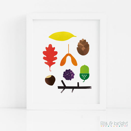 A4 Autumn Treasure Art Print with a white frame by Lilly & Bright