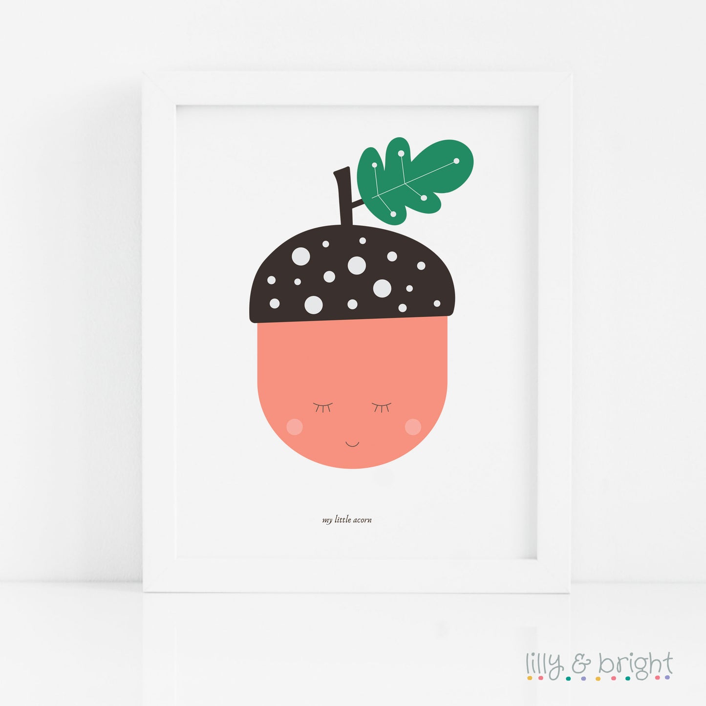 A4 My Little Acorn Art Print with a white frame by Lilly & Bright