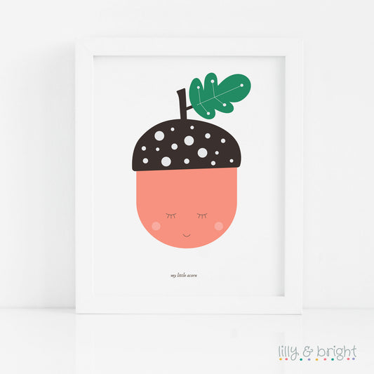 A4 My Little Acorn Art Print with a white frame by Lilly & Bright