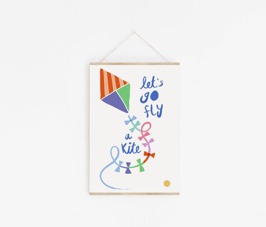 A3 Let's Go Fly a Kite Art Print with a poster hanger by Lilly & Bright