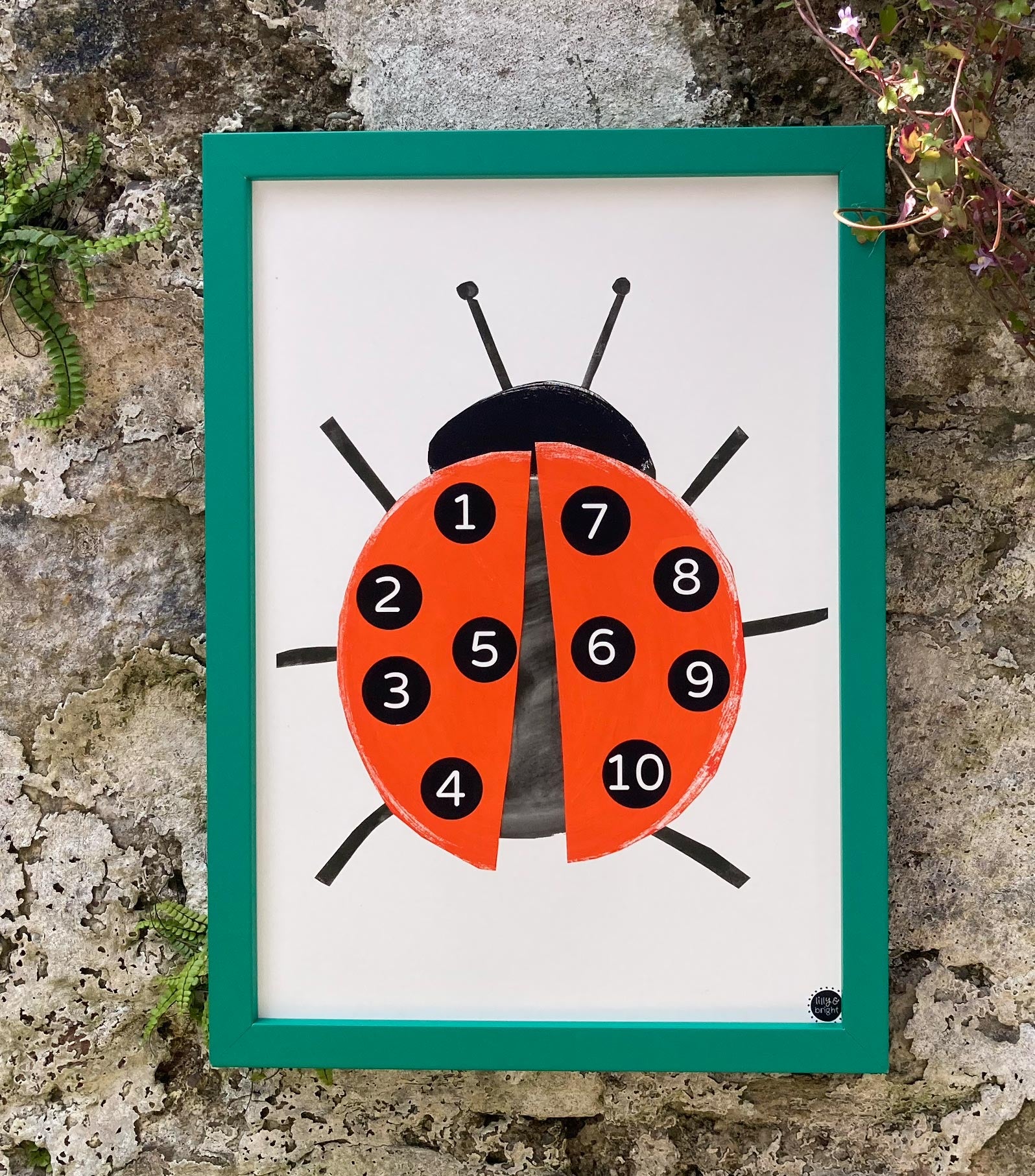 Green Frame with Ladybird Kids Art Print