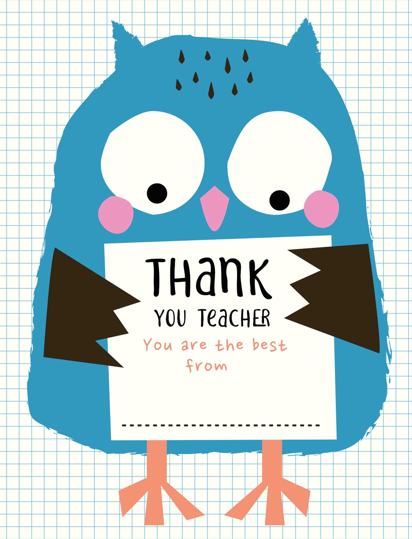 Lilly and Bright Little Owl Thank You Teacher Card