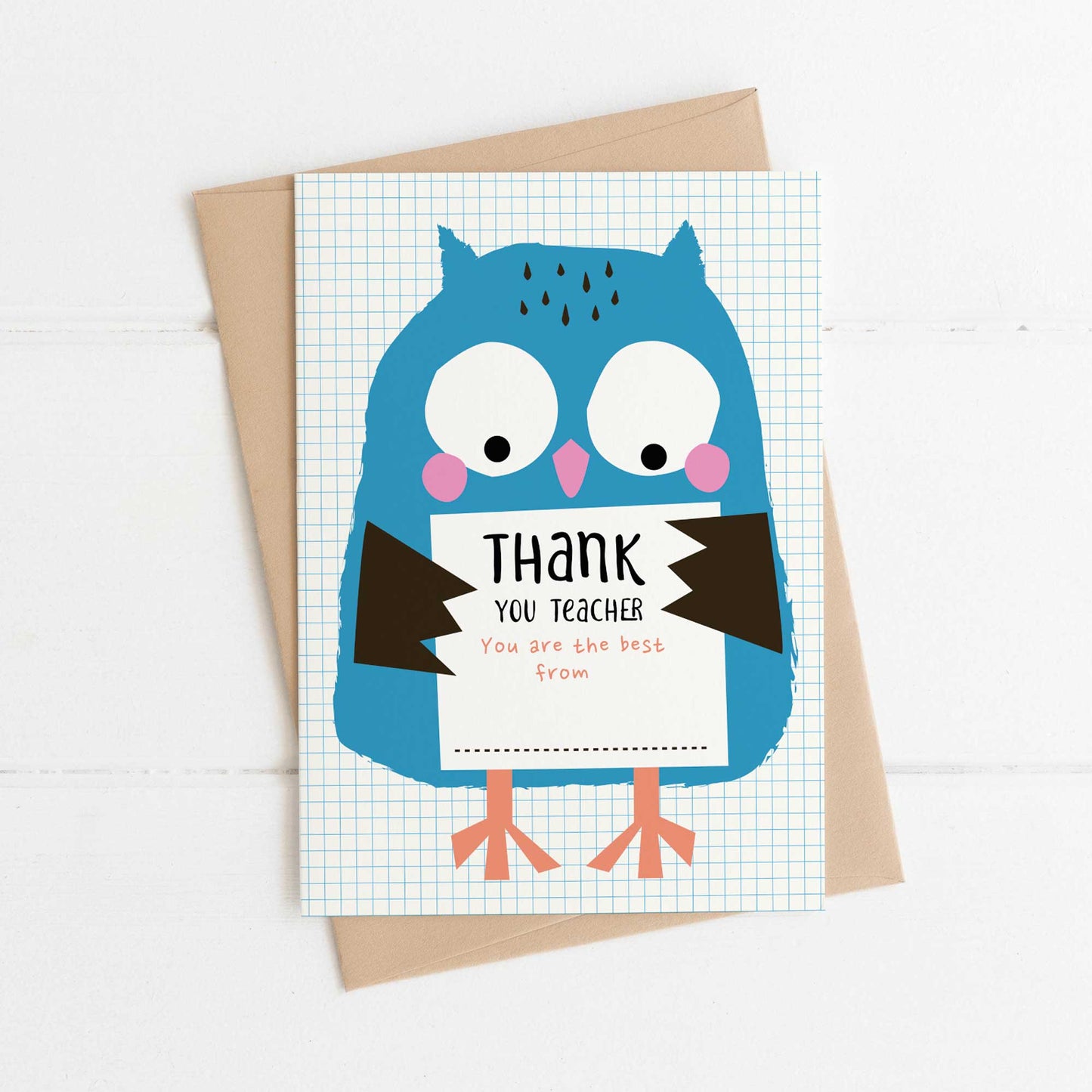 Lilly and Bright Little Owl Thank You Teacher Card