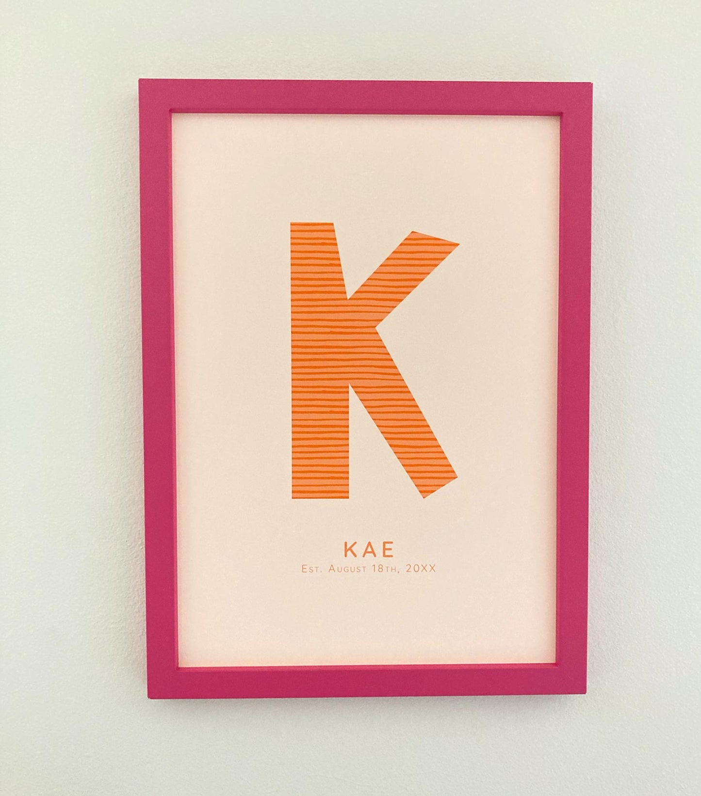 Personalised Letter Art Print for kids with Pink frame