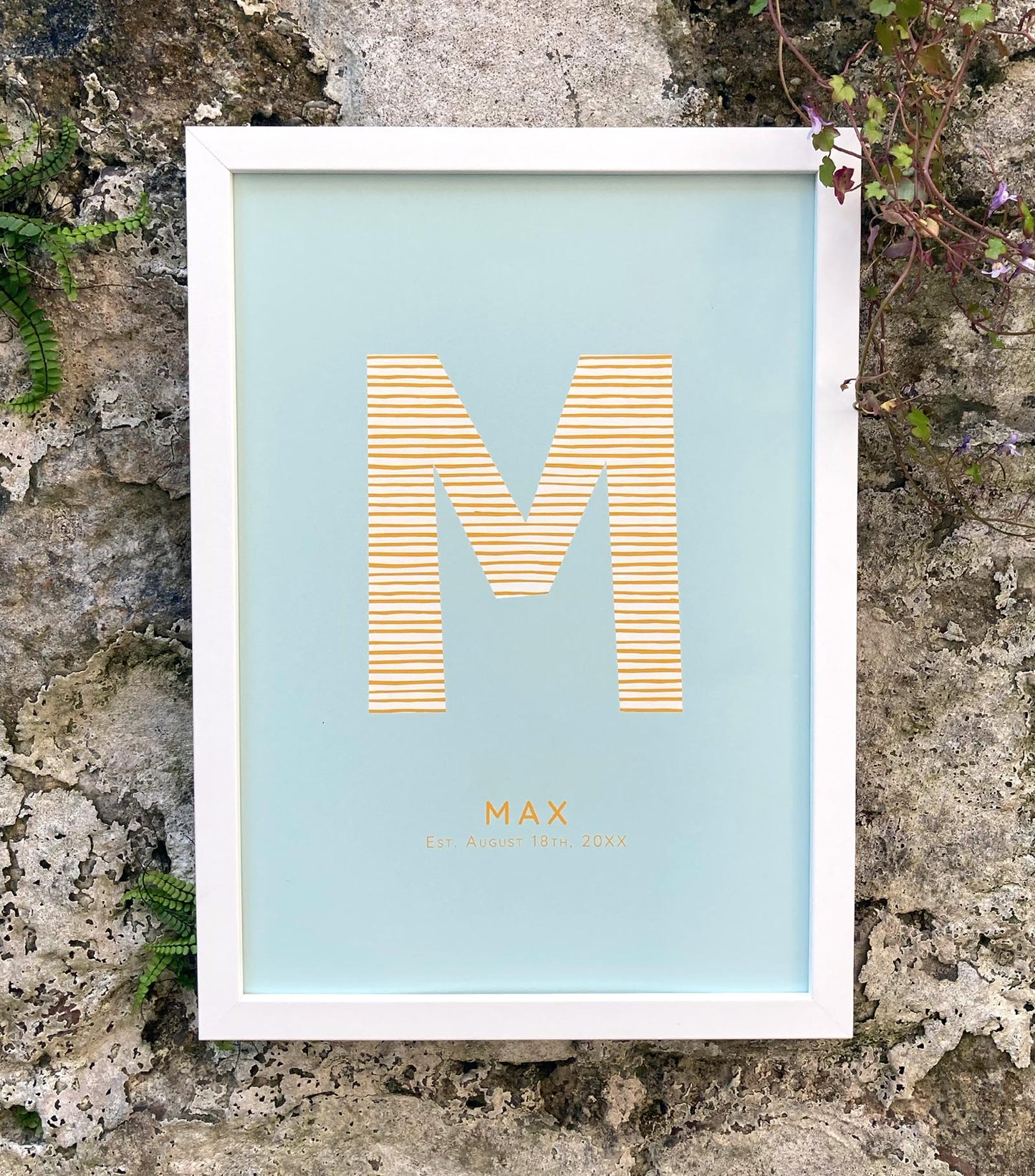White frame with personalised letter kids art print