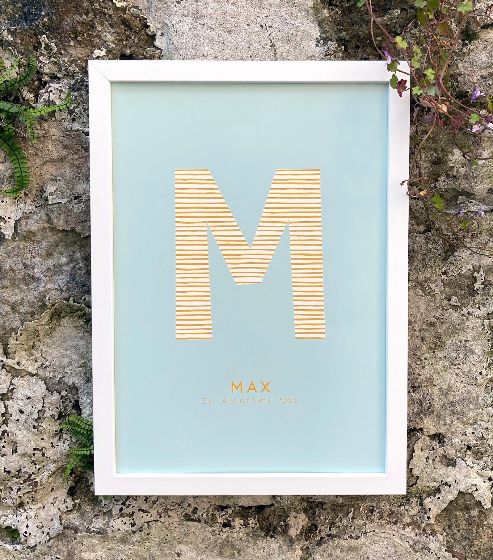 White frame with personalised letter kids art print