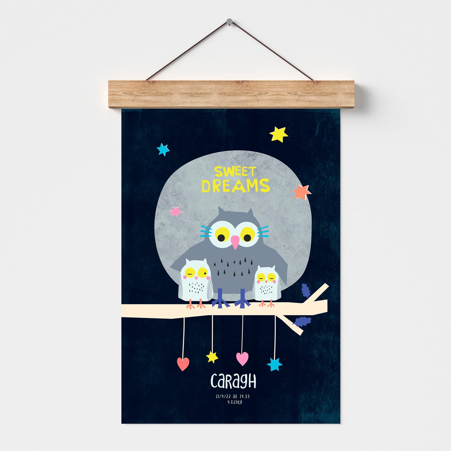 Lilly & Bright Sweet Dreams Personalised Art Print with poster hanger