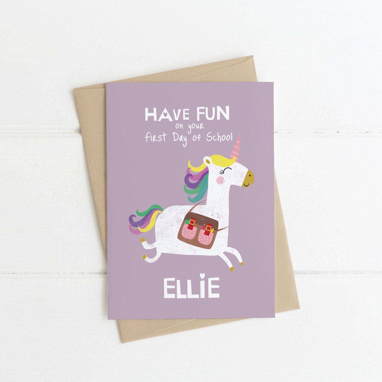 personalised unicorn first day of school card