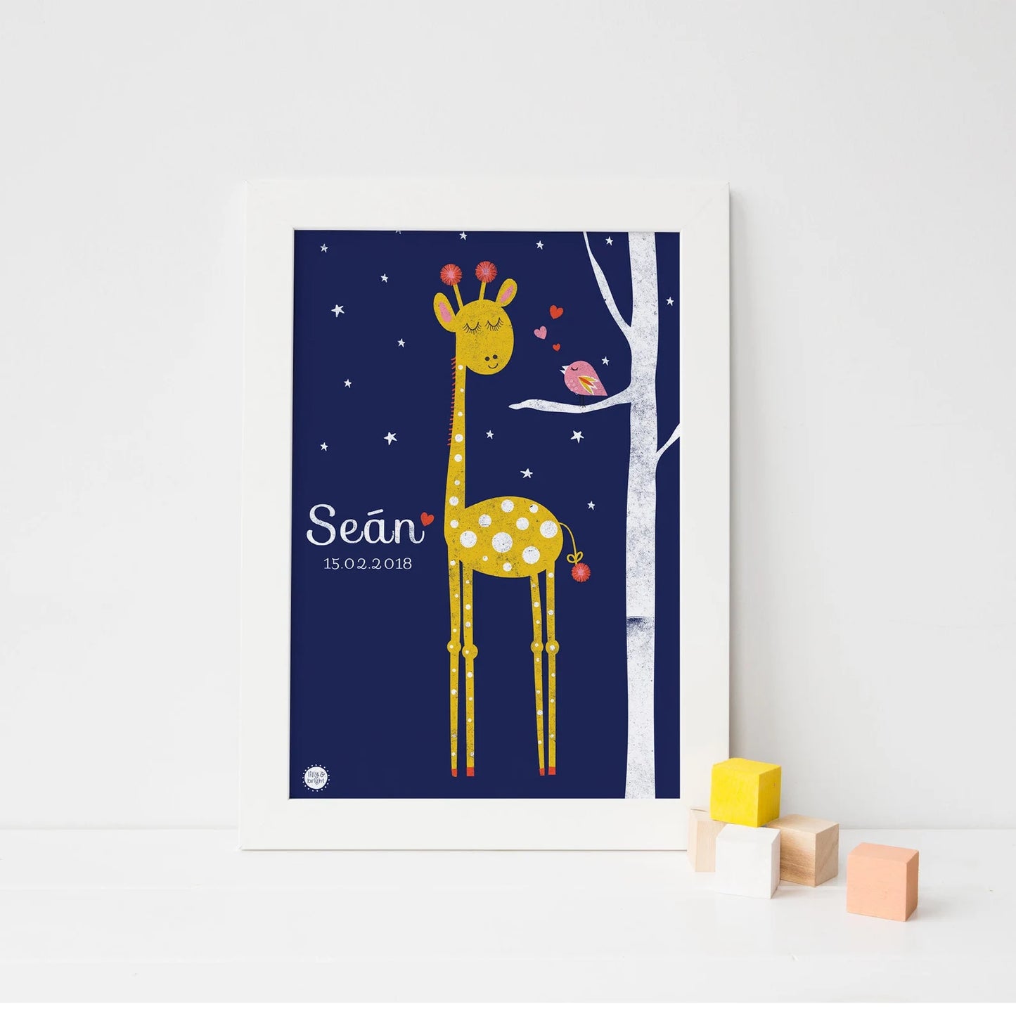 Giraffe & Bird Art Print