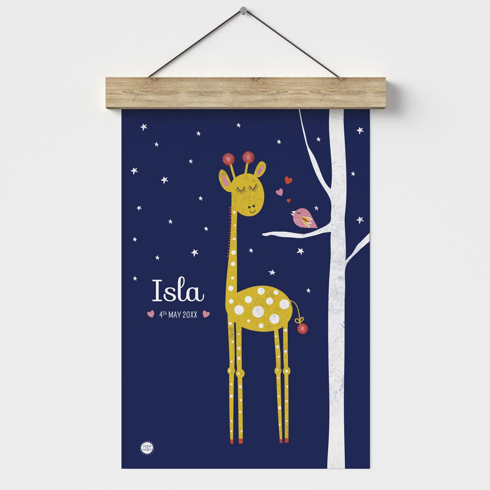 Giraffe & Bird Art Print