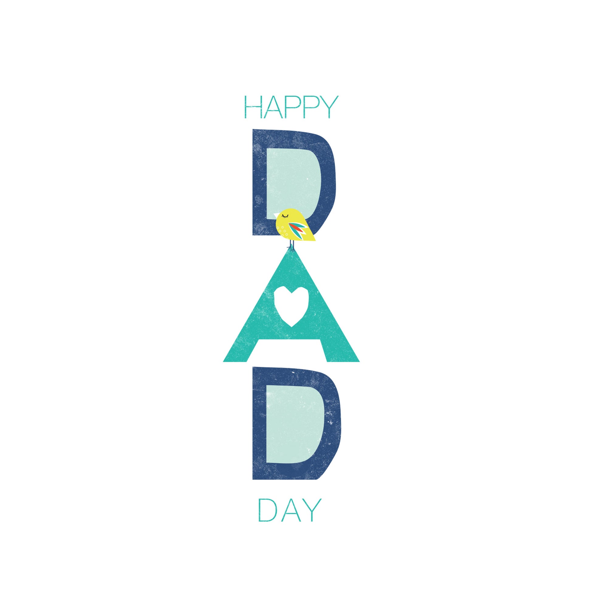 Detail of Happy DAD Day Fathers Day Card with DAD Letters and a yellow bird