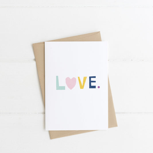 LOVE A6 Valentines card on a white background