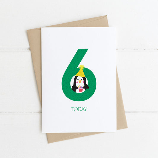 6th birthday penguin card