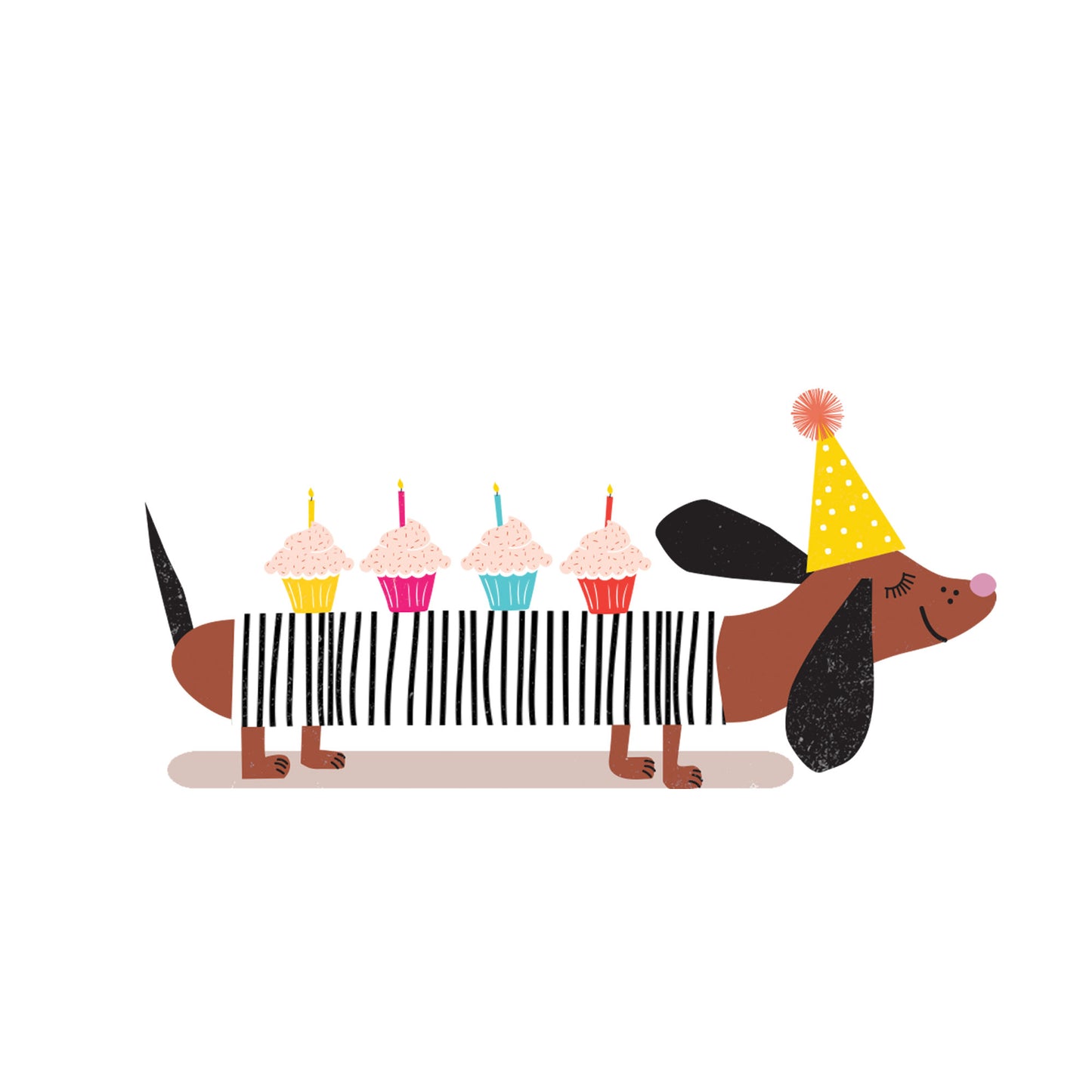 Lilly & Bright Sausage Dog with cupcakes Greeting Card detail
