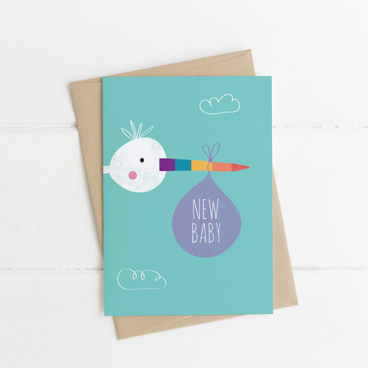 Lilly & Bright Stork New Baby Greeting Card