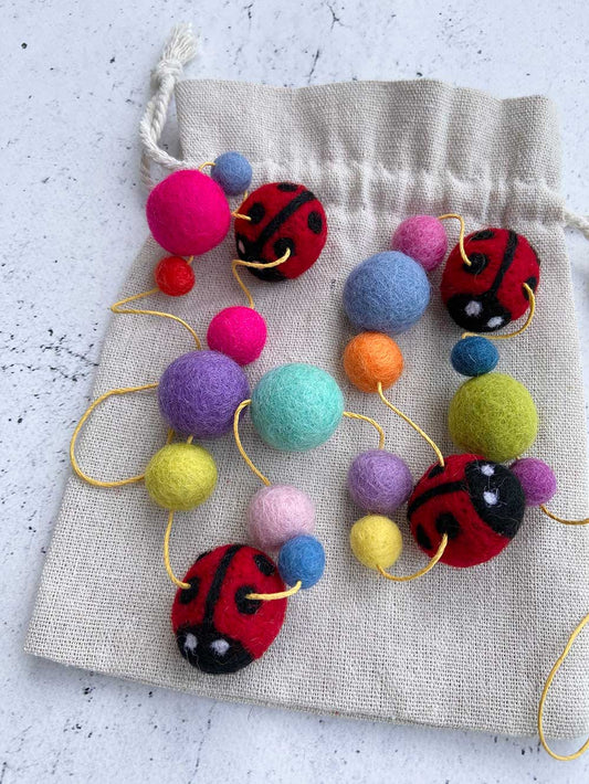 Lilly & Bright ladybird felt garland with yellow cord