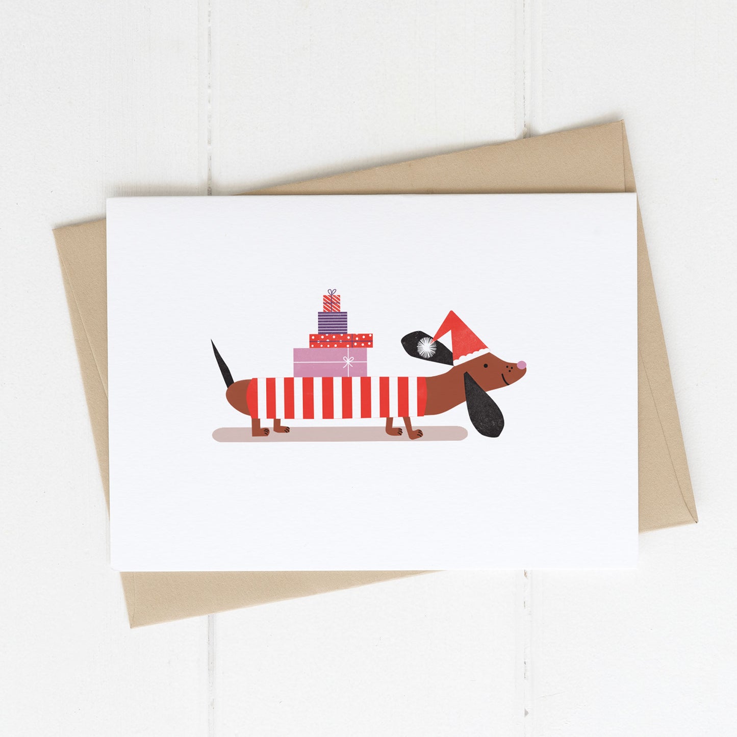 Sausage Dog with Presents Christmas Card