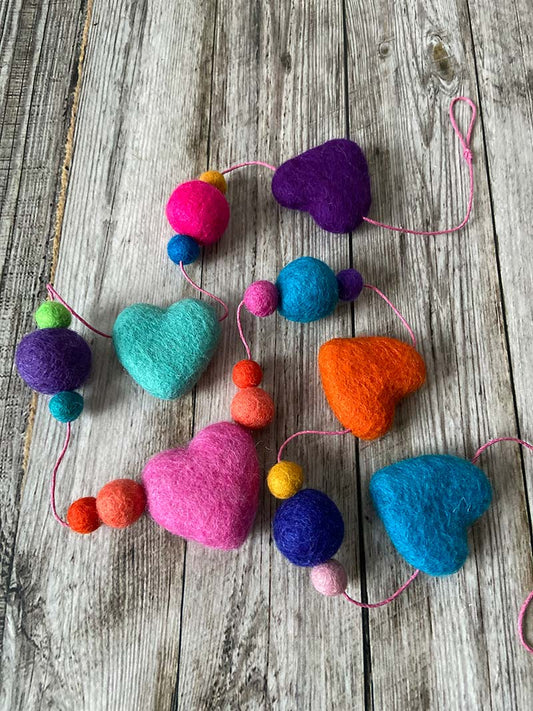 Lilly and Bright Felt Garland  Coloured Hearts