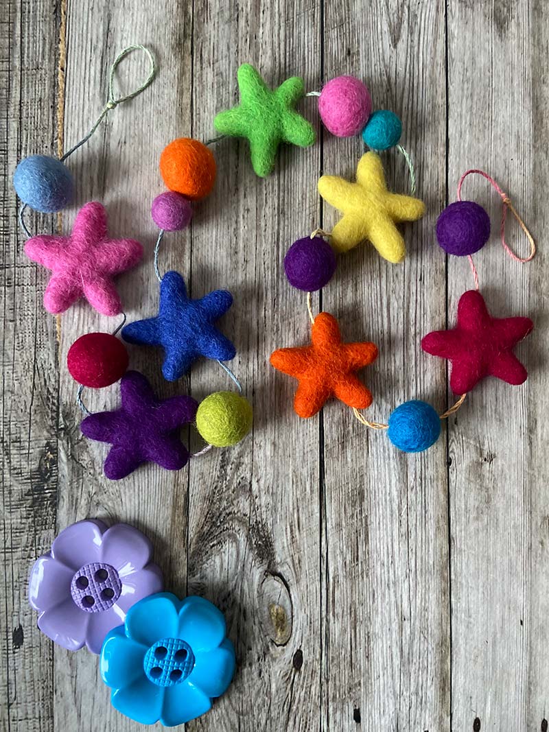 Lilly and Bright Coloured Stars Felt Garland 