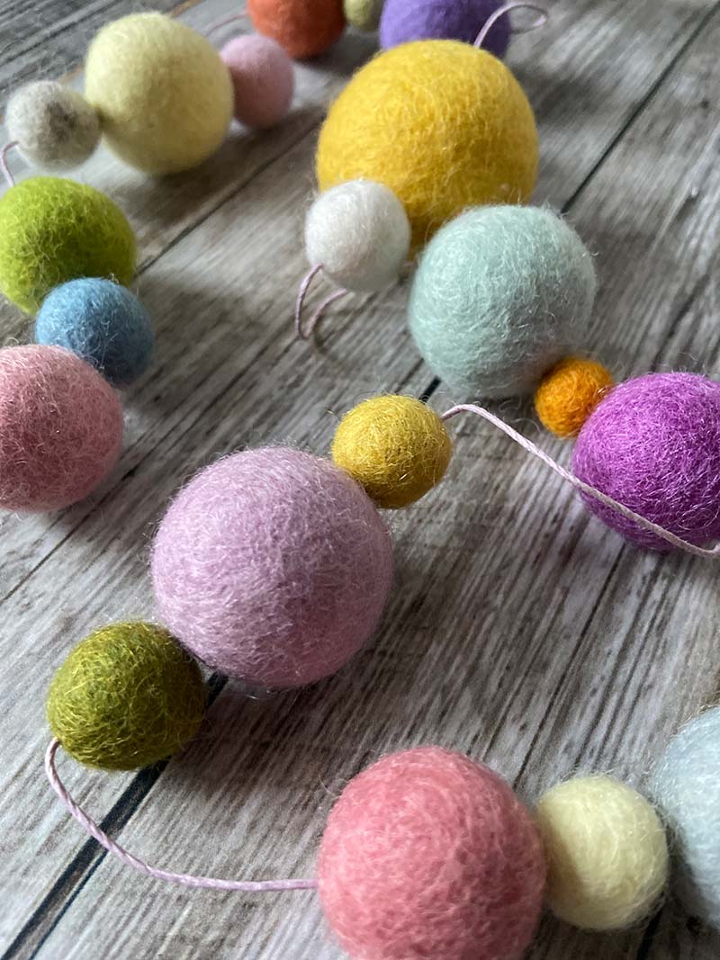 Lilly and Bright Felt Coloured Pom Poms Garland 